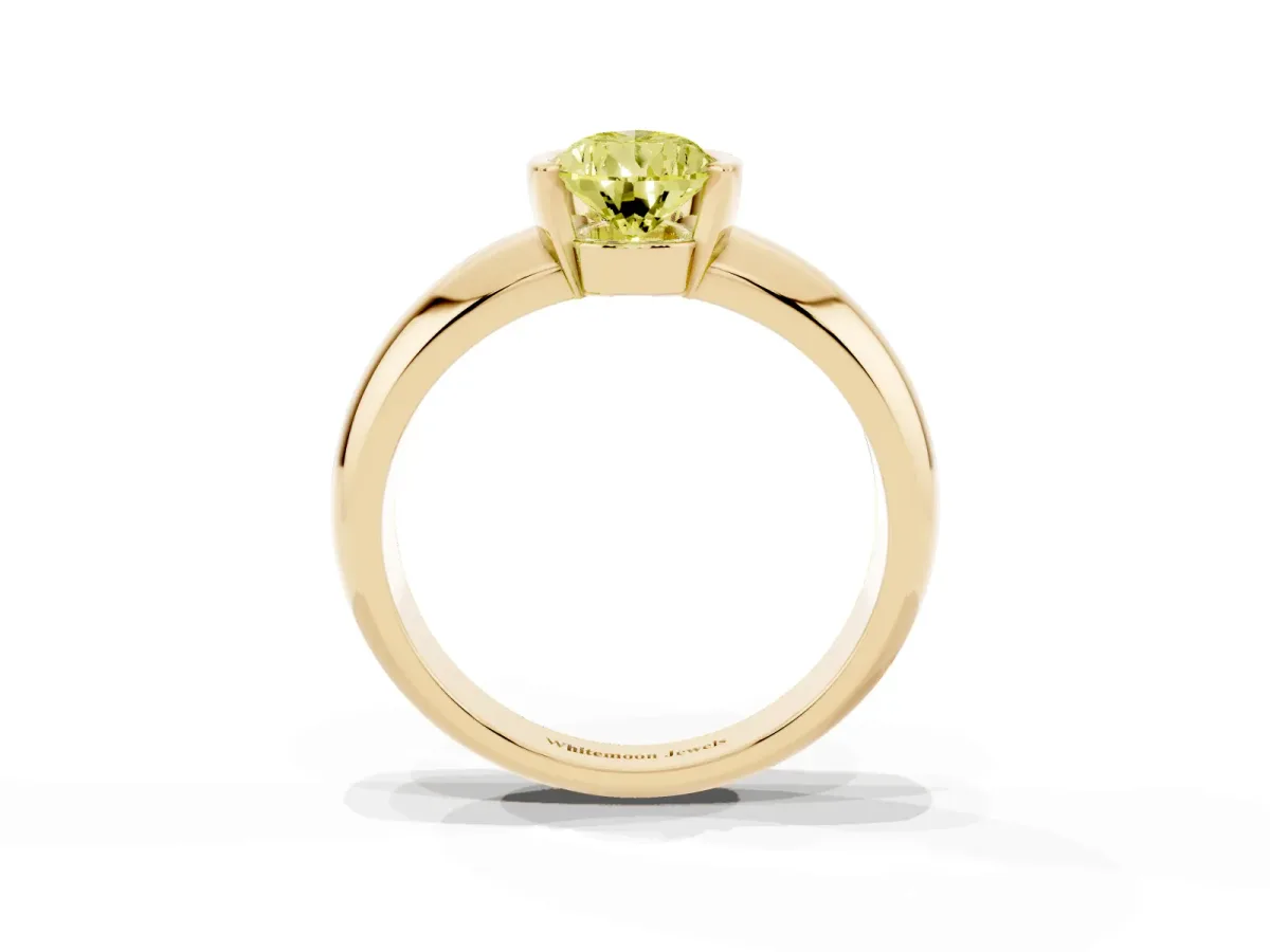 Fancy Yellow Pear Cut Solitaire Tension Set Diamond Ring with Wide Band Yellow gold