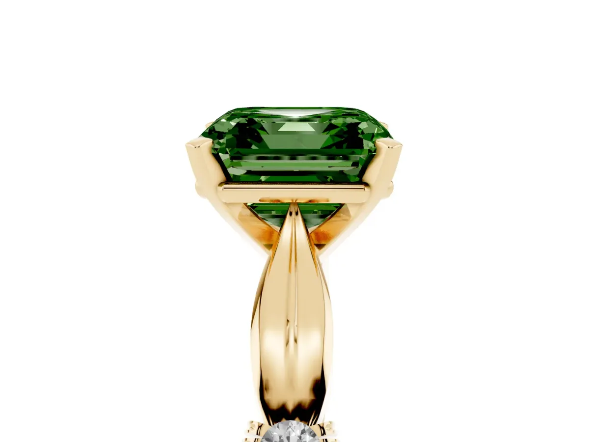 Fancy Green Asscher Cut Solitaire Diamond Twisted Band with Four-Prong Setting Yellow gold