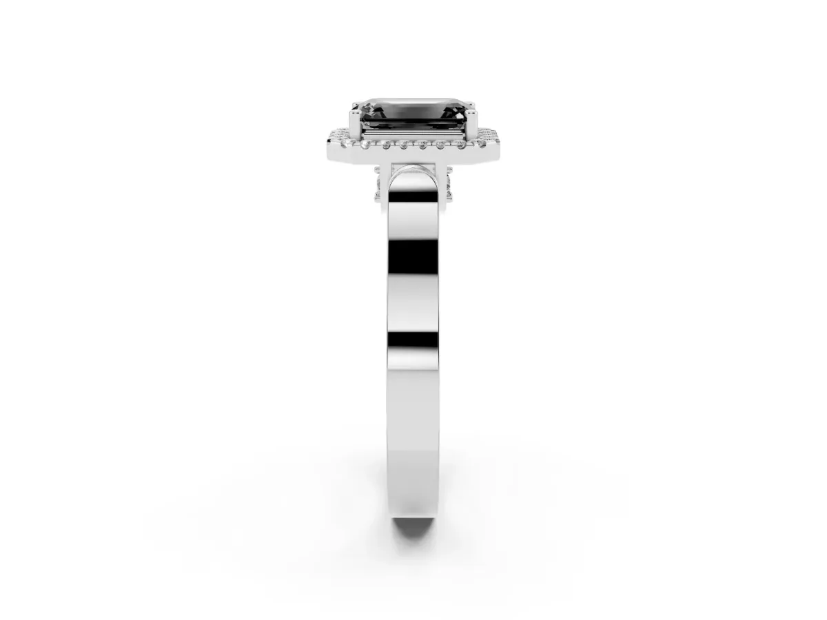 Fancy Black Emerald Cut Halo Round Diamond Twist Band with Four-Prong Setting Silver