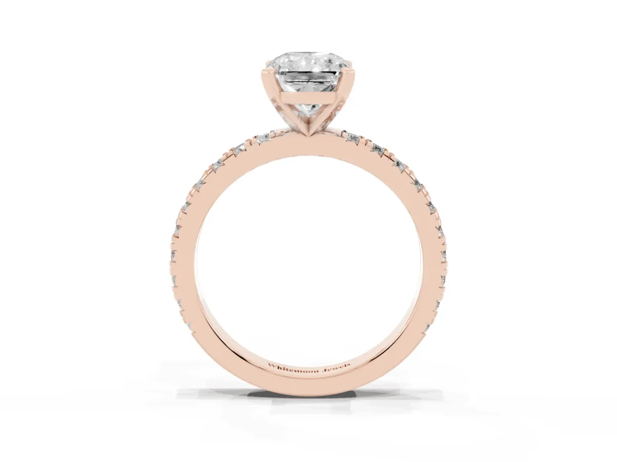 Radiant Cut Diamond Pavé Band Solitaire with Four-Prong Setting Rose gold