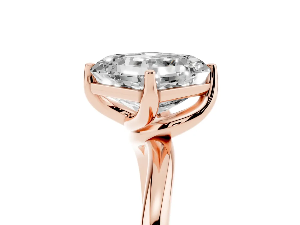 Asscher Cut Diamond Solitaire Engagement Ring with Four-Prong Setting and Classic Band Rose gold