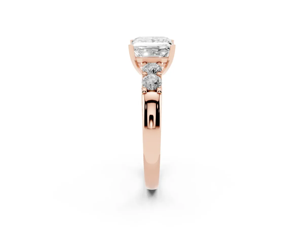Princess Cut Brilliant Cut Diamond Five-Stone Prong Set Engagement Ring with Channel Band Rose gold