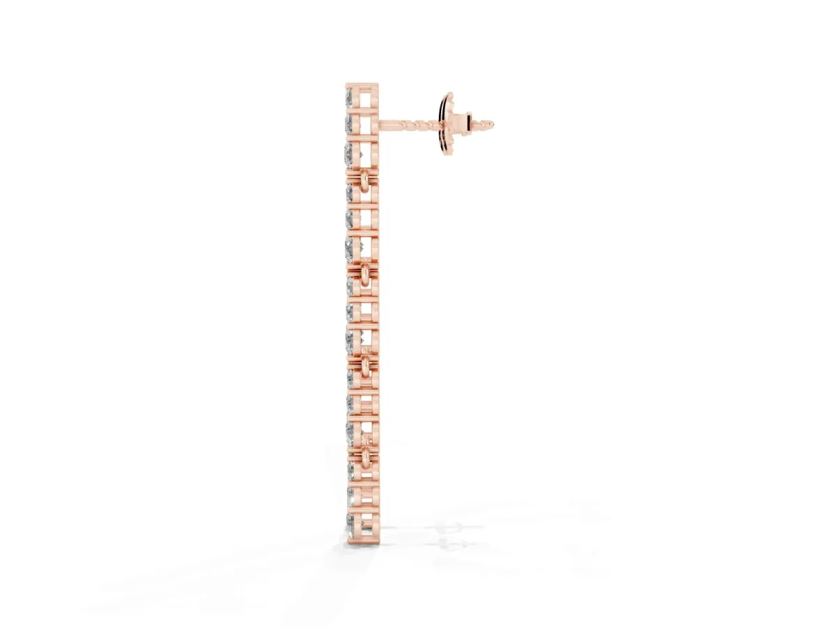 Round Diamond Graduated Dangle Earrings Rose gold
