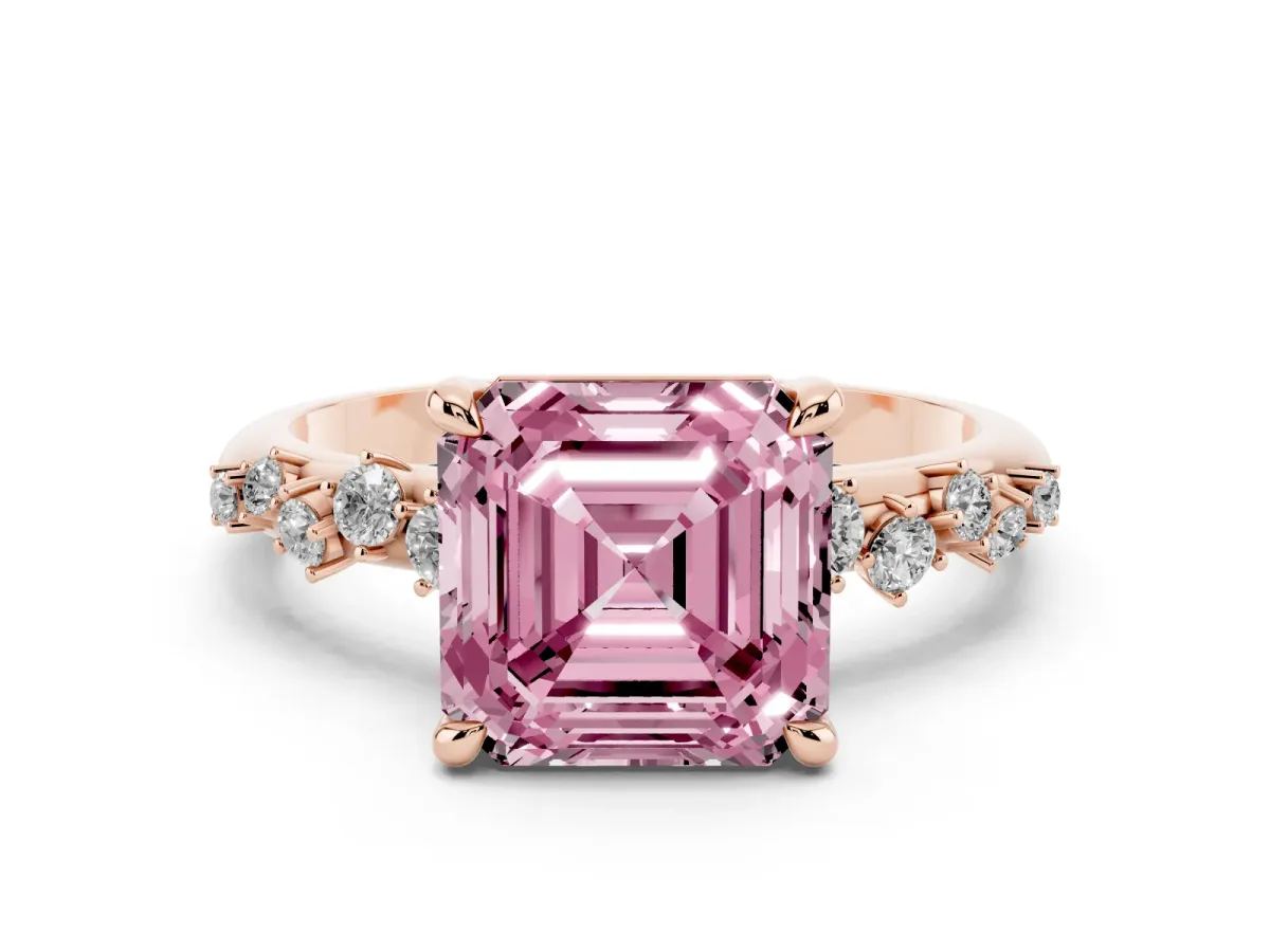 Fancy Pink Asscher Cut Cut Diamond Vine Band with Four-Prong Setting Rose gold