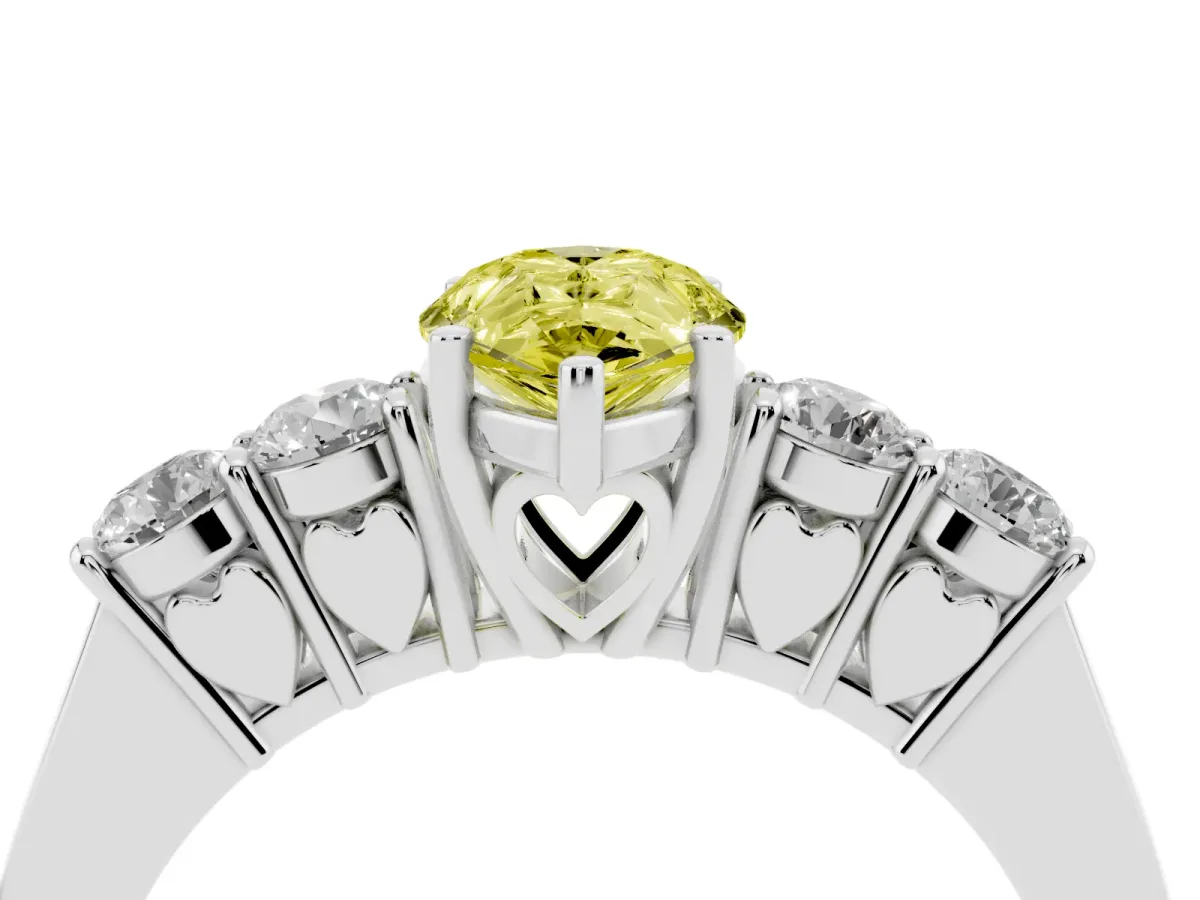Fancy Yellow Pear Cut Cut Diamond Five-Stone Prong Set White Gold Ring Silver