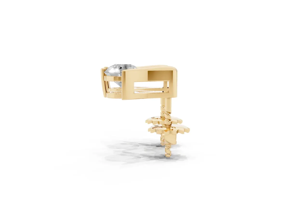 Round Diamond Inverted V Stud Earrings Yellow gold
