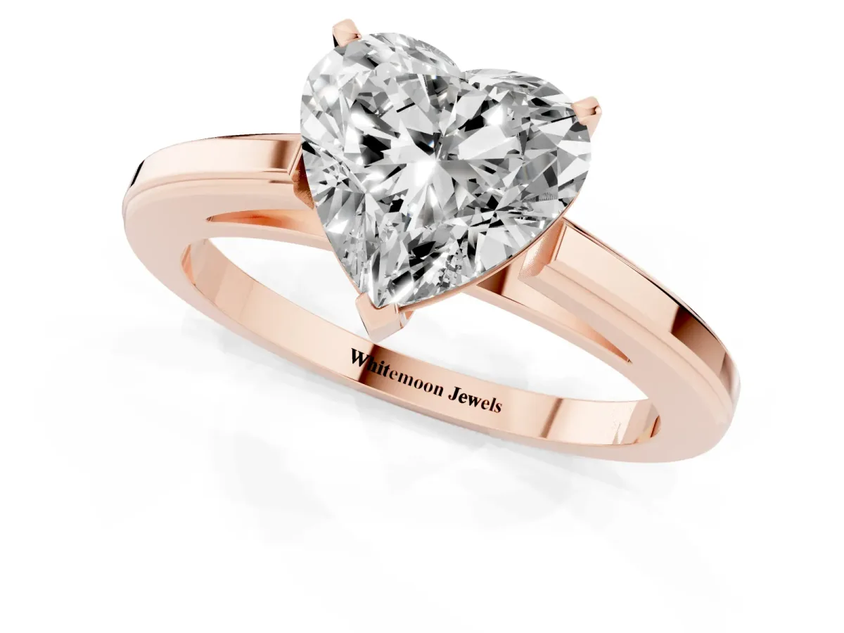 Heart Cut Solitaire Diamond Ring with Four-Prong Setting and Classic Band Rose gold