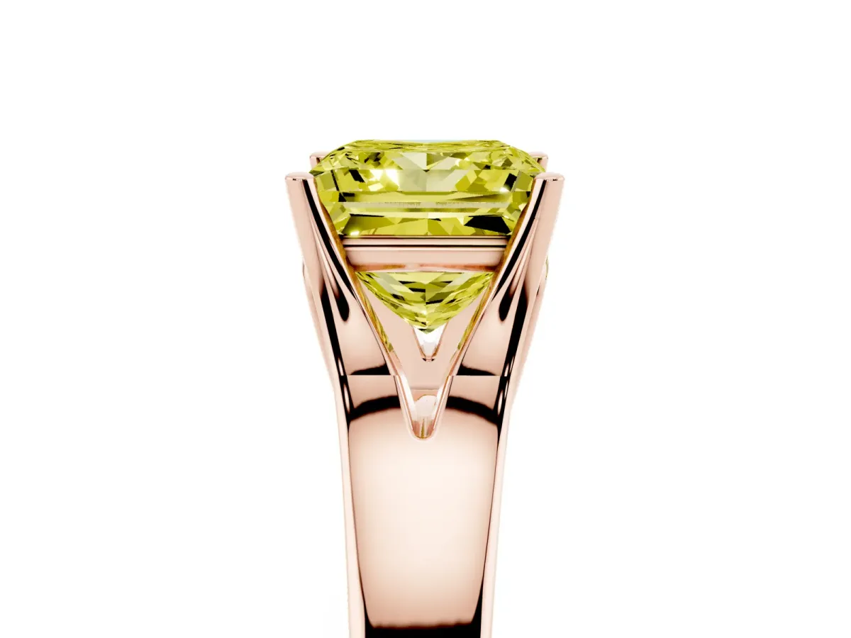 Fancy Yellow Princess Cut Solitaire Diamond Ring with Cathedral Band and Four-Prong Setting Rose gold
