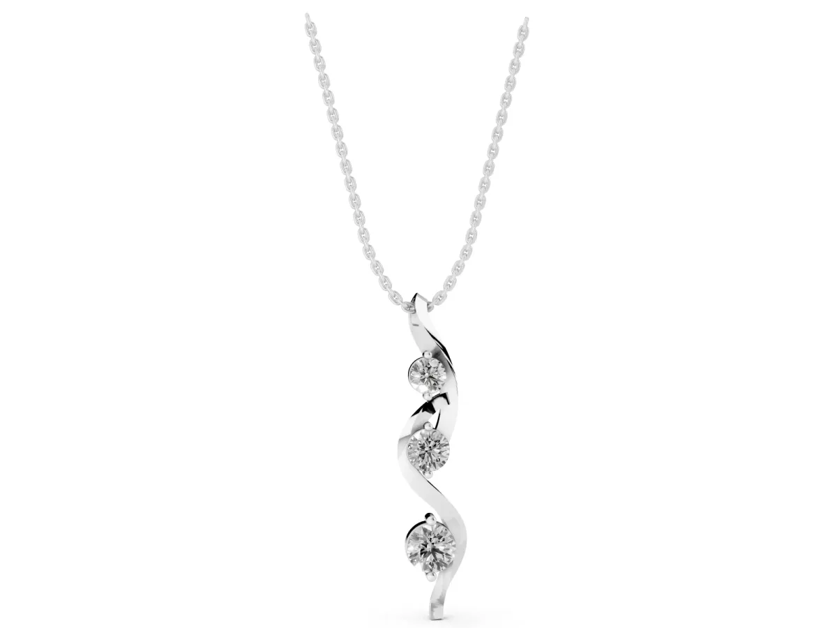 Three-Stone Round Prong-Set Swirl Pendant Silver