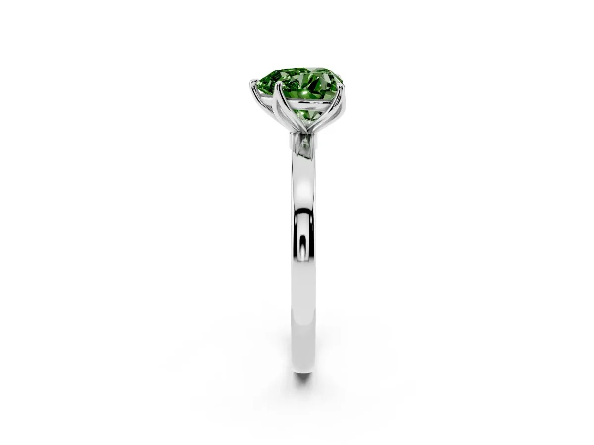 Fancy Green Heart Cut Diamond Solitaire Ring with Thin Band and Prong Setting White gold