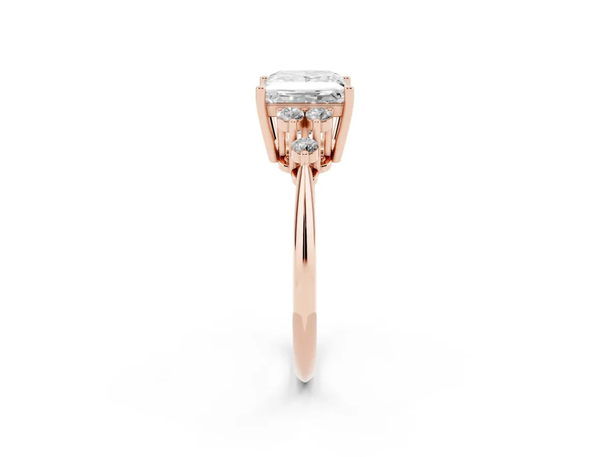 Princess Cut Cut Diamond Cluster Ring with Solitaire Band and Four-Prong Setting Rose gold