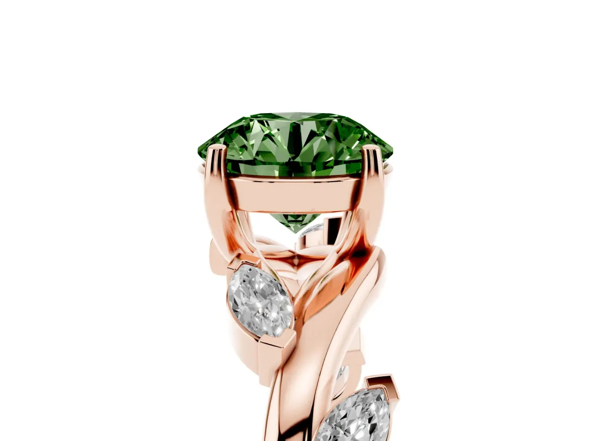 Fancy Green Round Cut Solitaire Twisted Band Marquise Accent Prong Setting Ring Rose gold