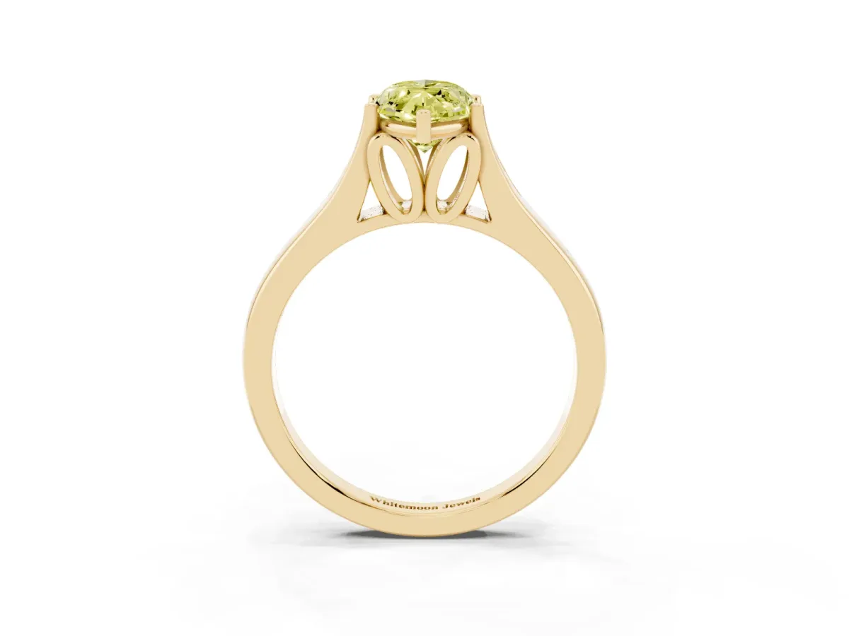 Fancy Yellow Marquise Cut Solitaire Diamond Ring with Cathedral Band and Four-Prong Setting Yellow gold