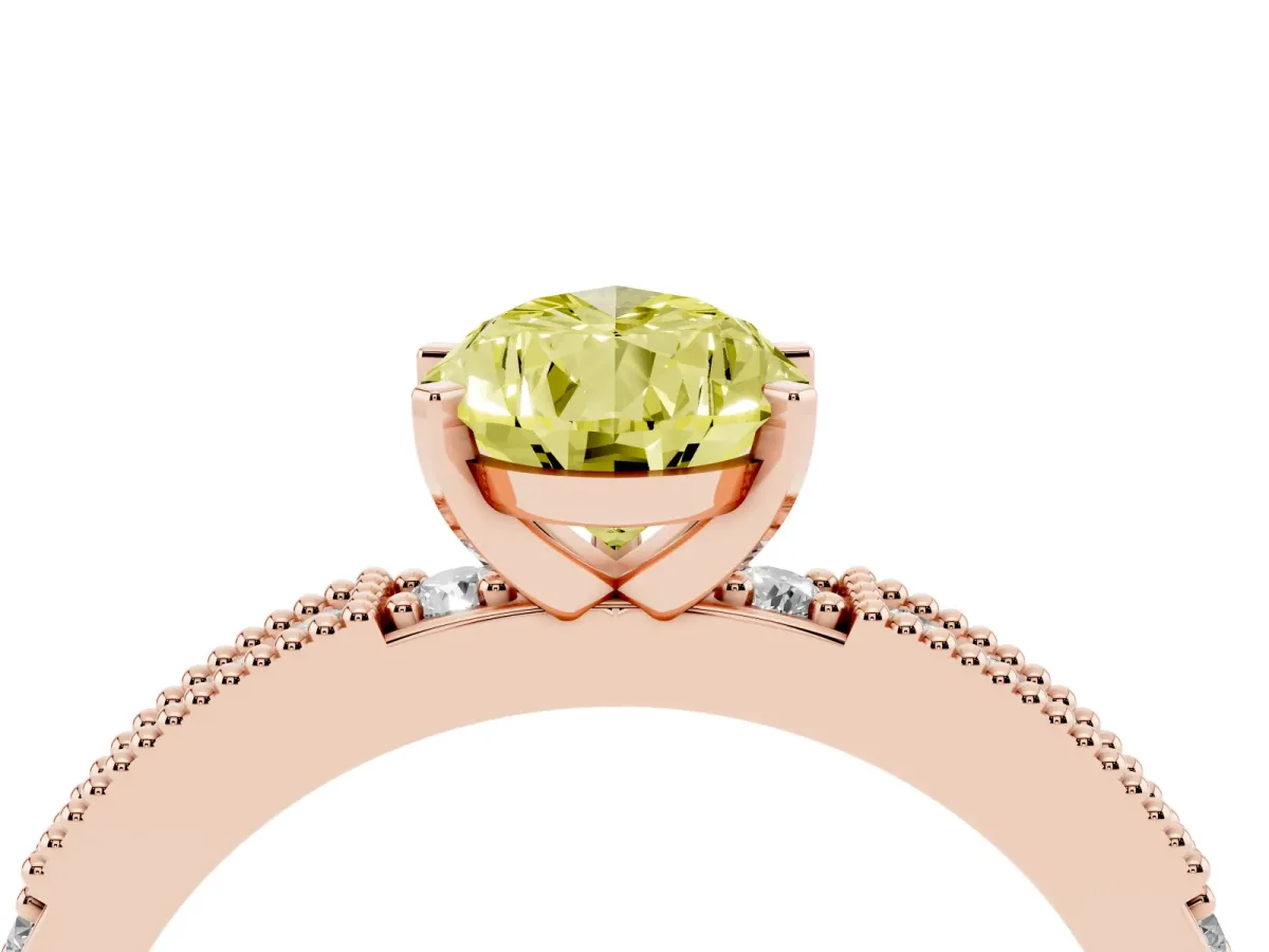 Fancy Yellow Pear Cut Solitaire with Pavé Band and Four-Prong Setting Rose gold
