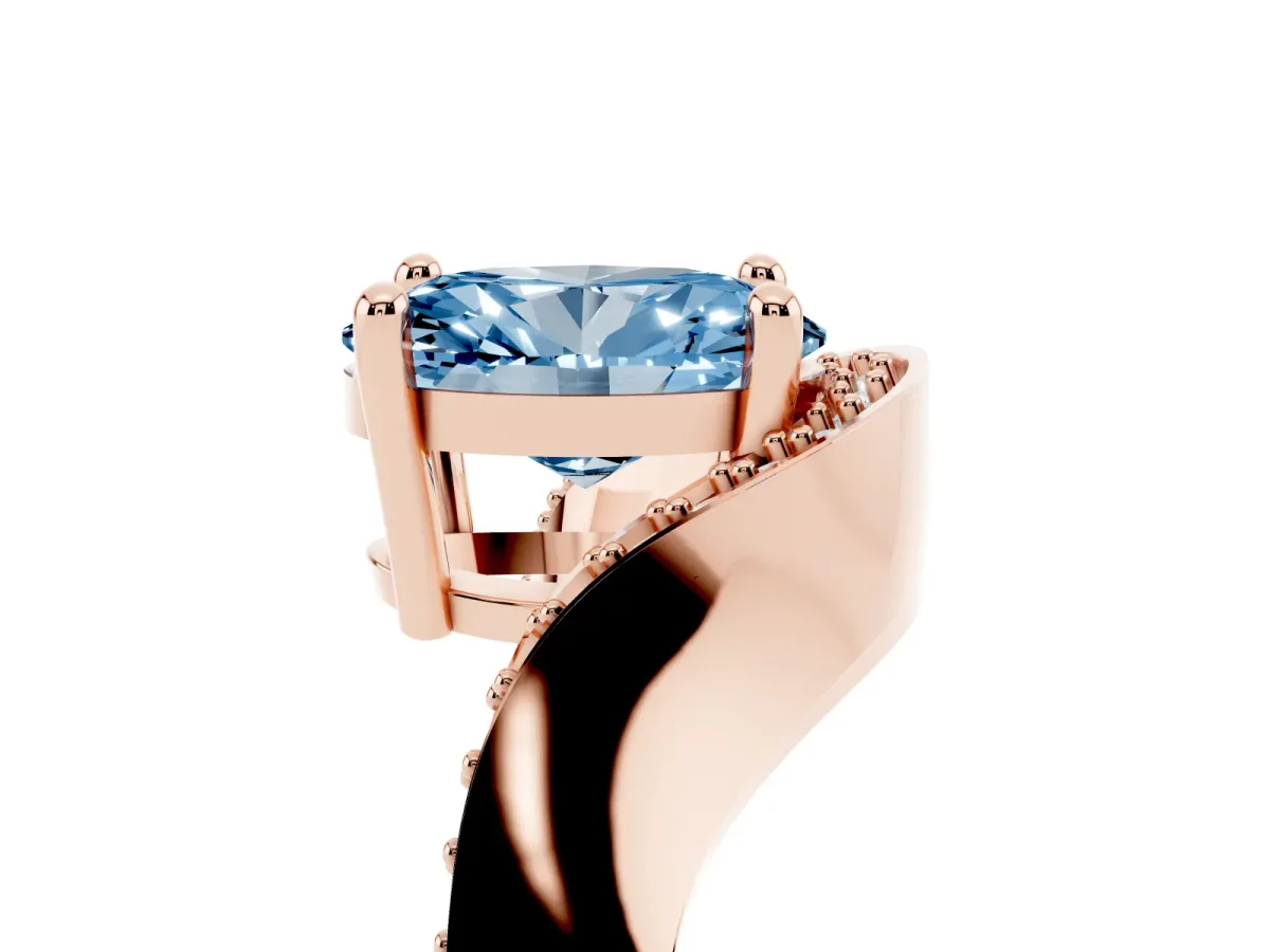 Fancy Blue Oval Cut Solitaire Diamond Engagement Ring with Pave Band and Four-Prong Setting Rose gold