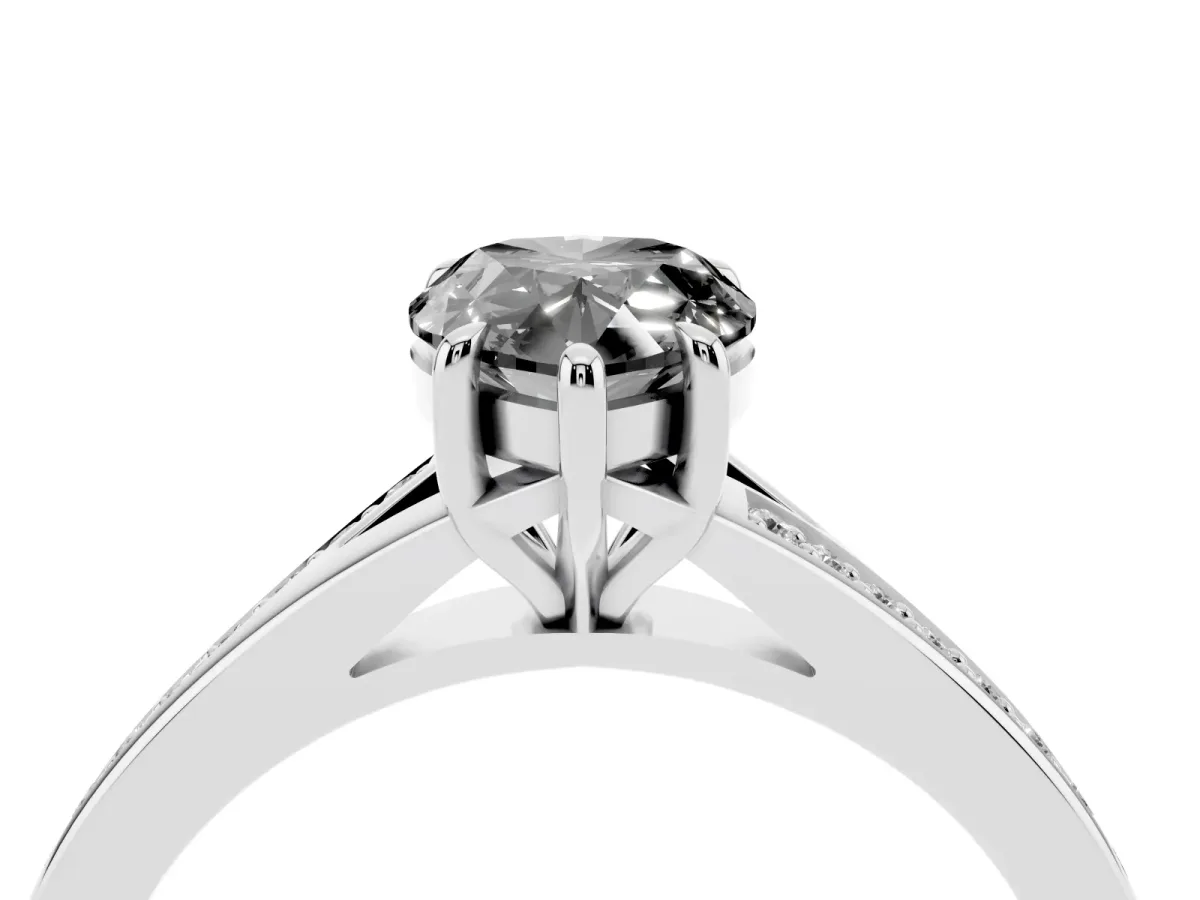 Fancy Black Pear Cut Diamond Solitaire Ring with Pavé Band and Prong Setting Silver