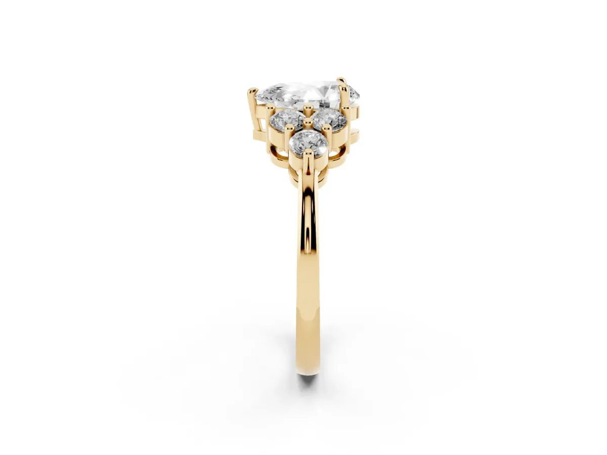 Pear Cut Brilliant Diamond Cluster Accent Solitaire Ring with Prong Setting Yellow gold