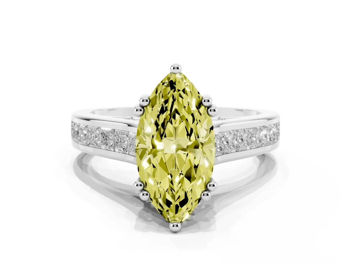Fancy Yellow Marquise Cut Cut Channel Set Solitaire Engagement Ring with Prong Setting Silver