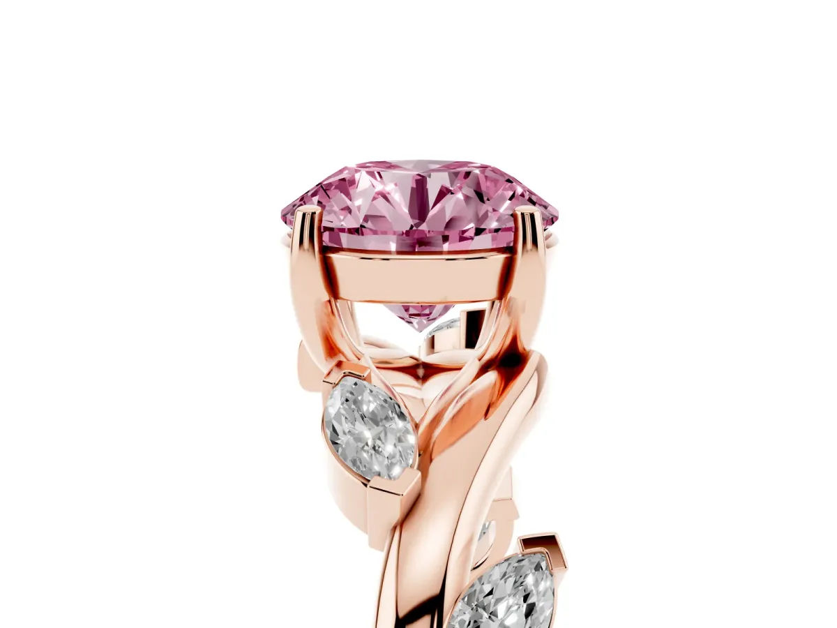 Fancy Pink Round Cut Solitaire Twisted Band Marquise Accent Prong Setting Ring Rose gold