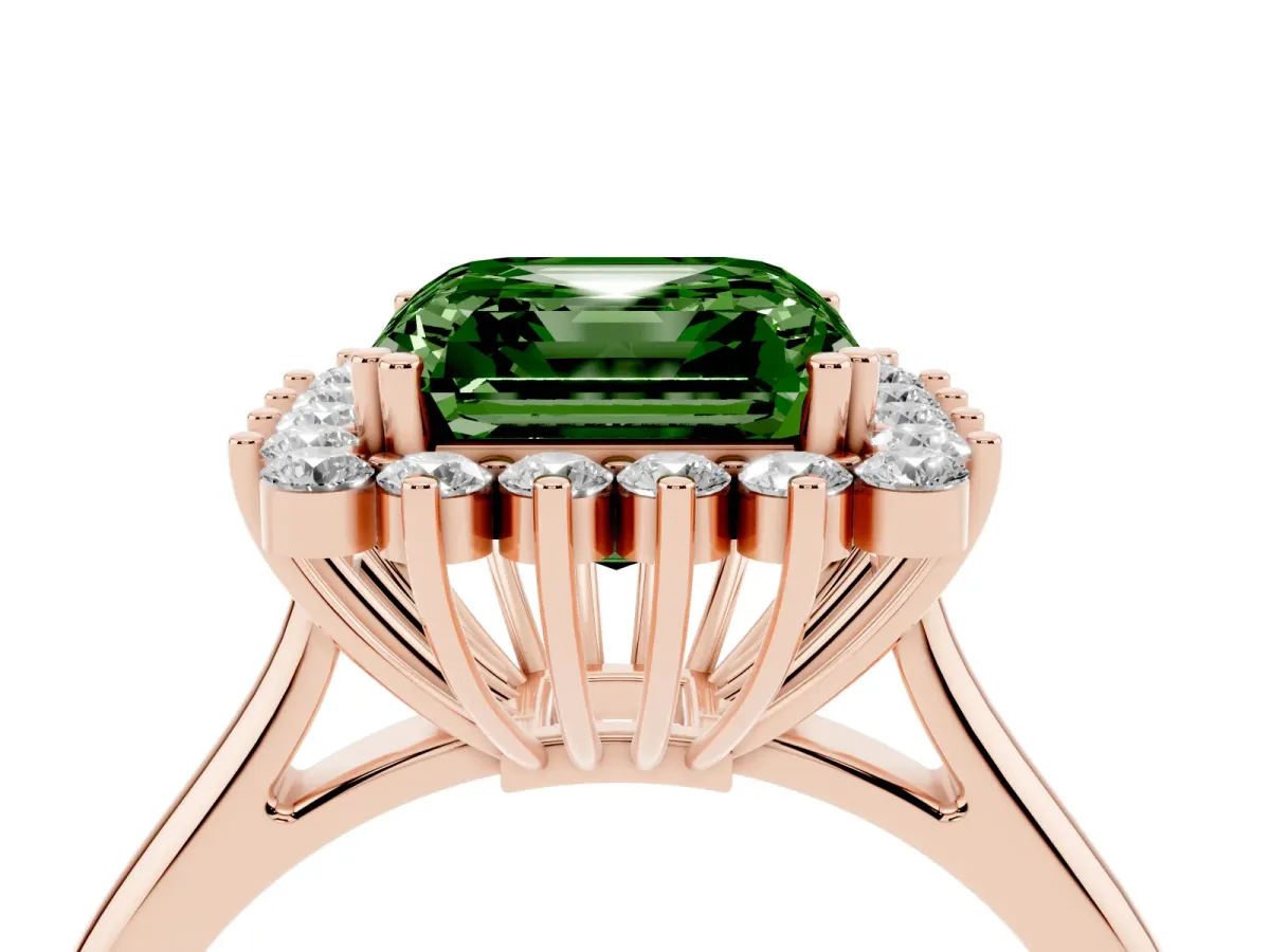 Fancy Green Asscher Cut Cut Diamond Halo Ring with Solitaire Band and Prong Setting Rose gold