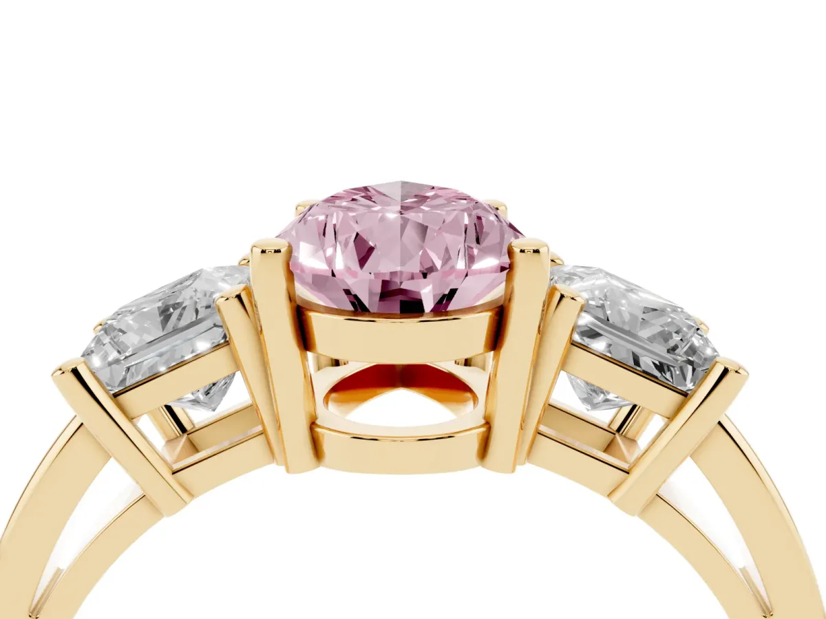 Fancy Pink Three-Stone Pear Cut Cut Solitaire Ring with Prong Setting Yellow gold