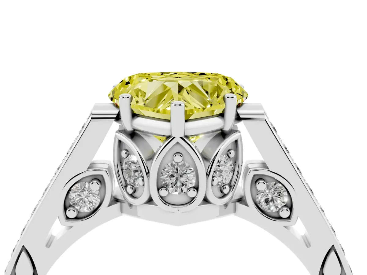 Fancy Yellow Heart Cut Cut Cathedral Pave Diamond Engagement Ring with Six-Prong Setting Silver