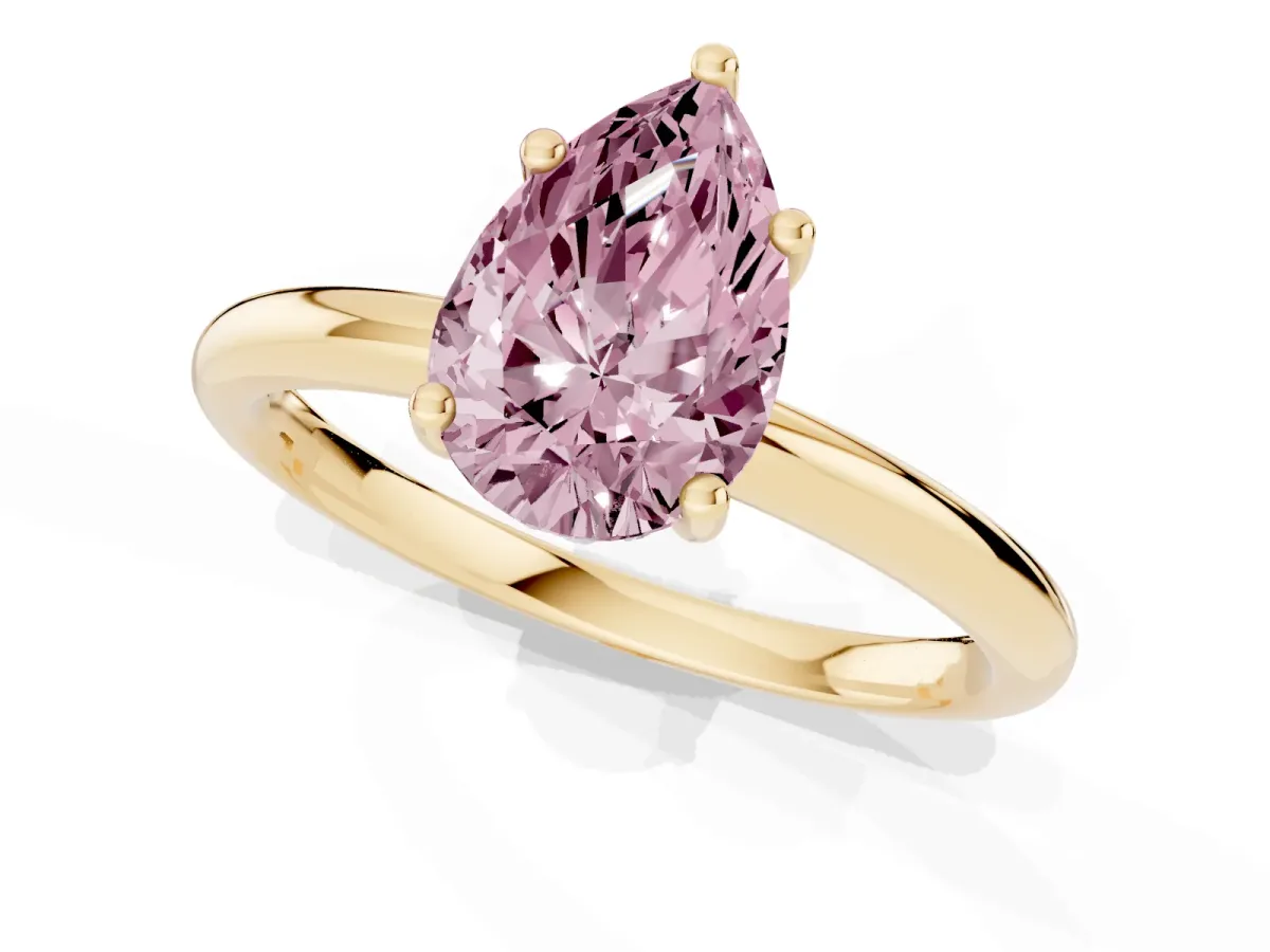 Fancy Pink Pear Cut Cut Solitaire Engagement Ring with Four-Prong Setting and Classic Band Yellow gold