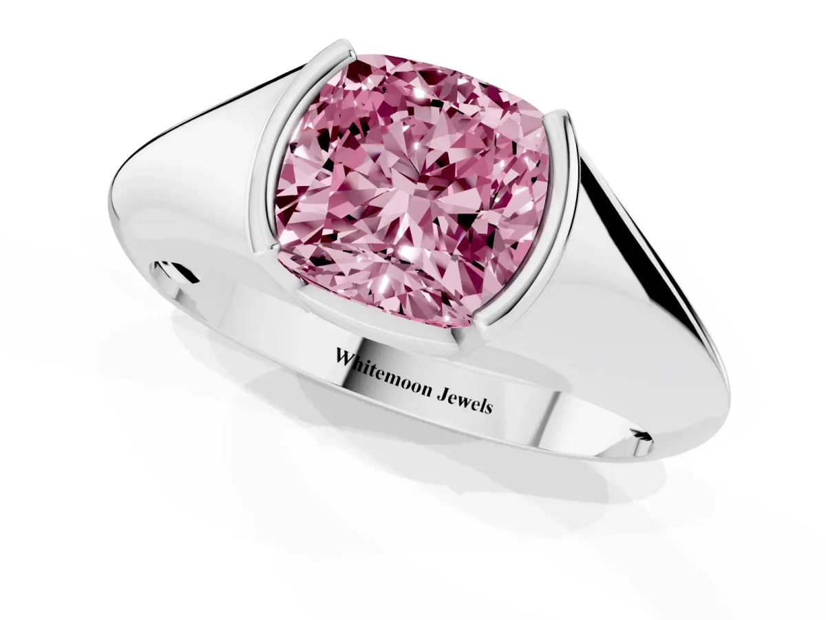 Fancy Pink Cushion Cut Solitaire Tension Set Diamond Ring Platinum
