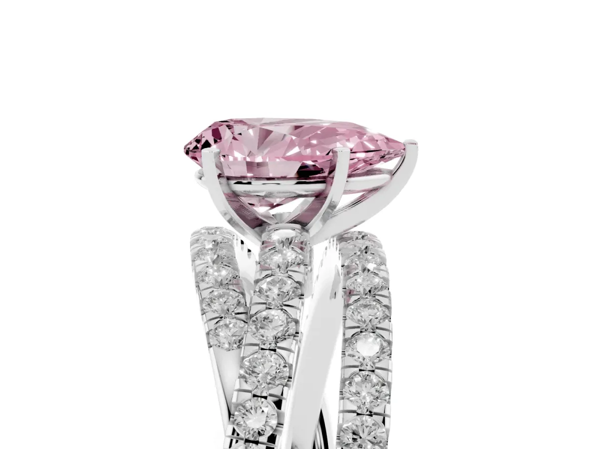 Fancy Pink Pear Cut Solitaire Twist Band with Pavé Setting and Four-Prong Setting Silver
