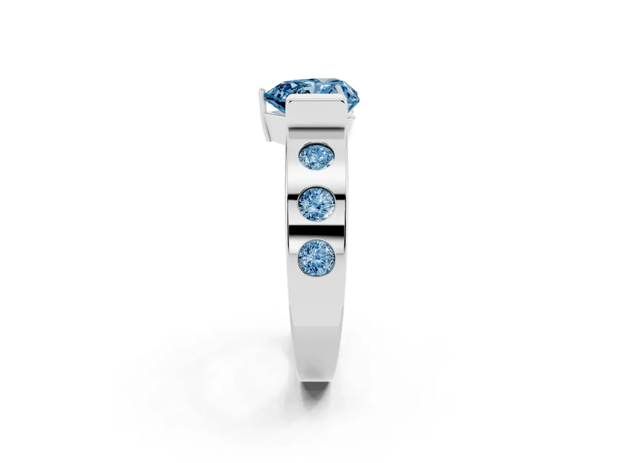 Fancy Blue Heart Cut Brilliant Channel-Set Diamond Ring with Bezel Prong Setting Silver
