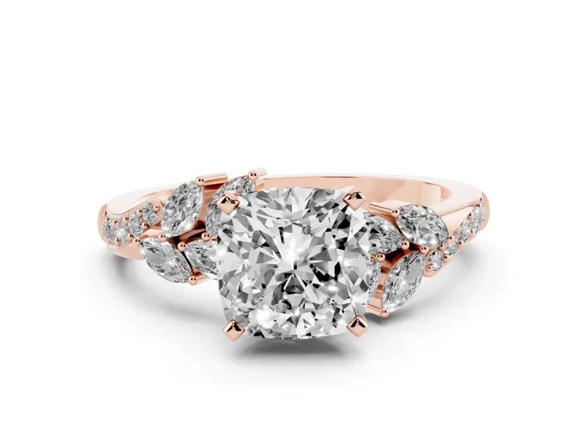 Cushion Cut Solitaire Marquise Twist Band with Six-Prong Setting Rose gold