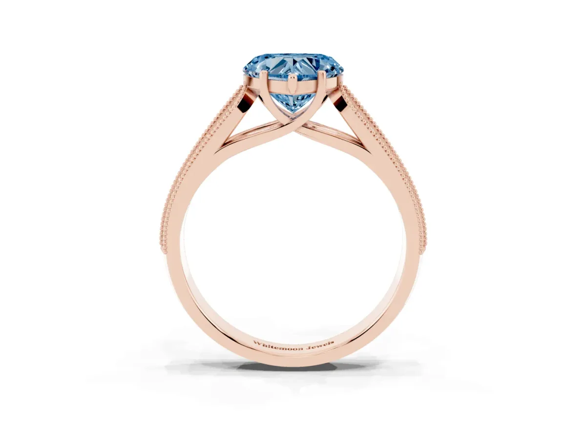 Fancy Blue Heart Cut Cut Pave Split Shank Engagement Ring with Four-Prong Setting Rose gold