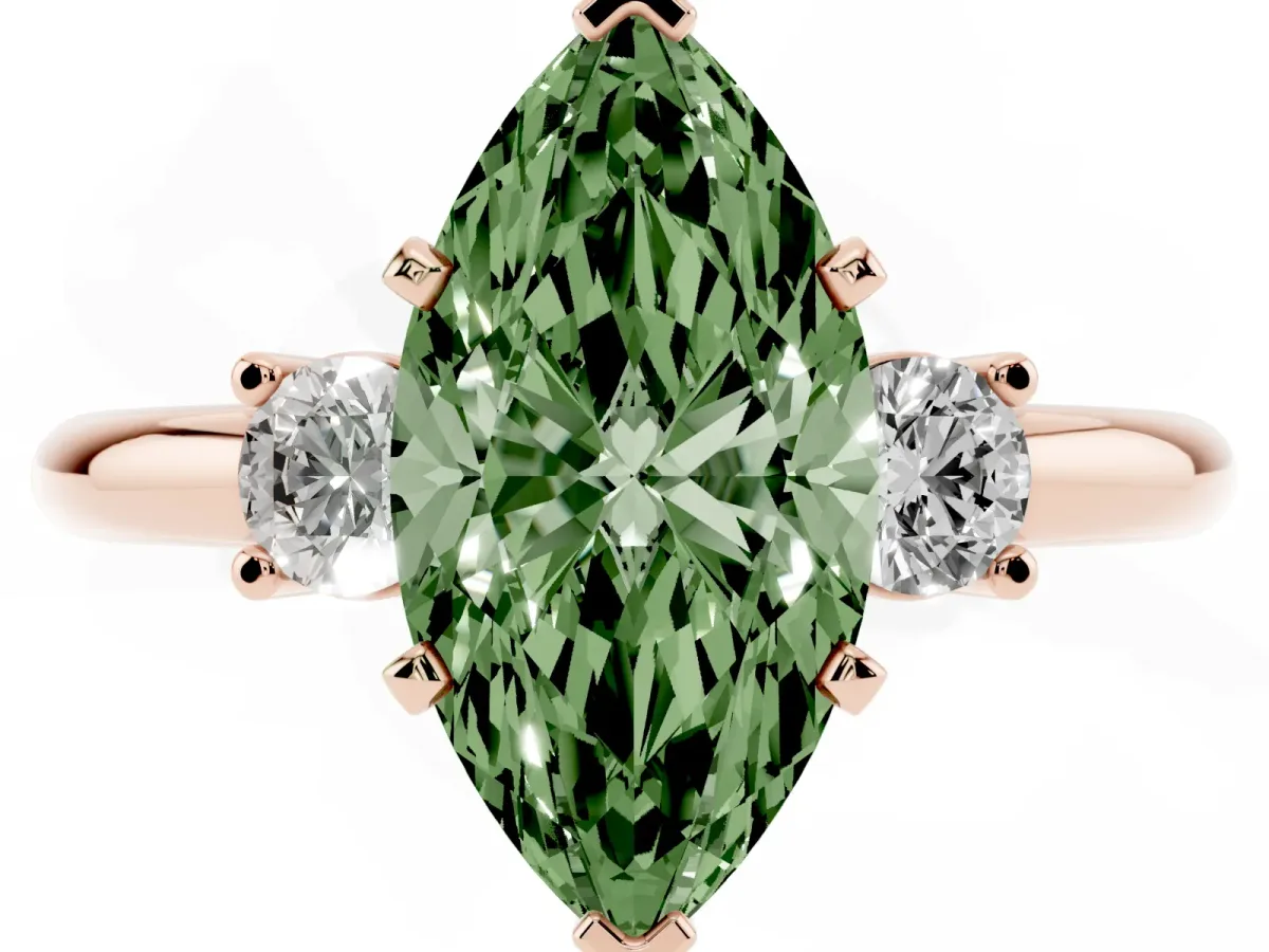 Fancy Green Three-Stone Marquise Cut Cut Diamond Solitaire with Prong Setting and Classic Band Rose gold