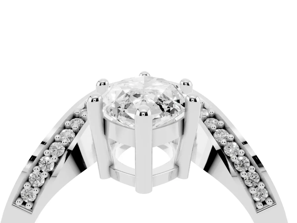 Marquise Cut Solitaire Diamond Engagement Ring with Pave Band and Four-Prong Setting Platinum
