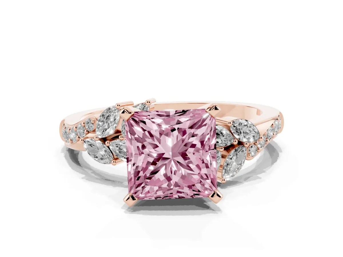 Fancy Pink Princess Cut Solitaire Marquise Twist Band with Six-Prong Setting Rose gold