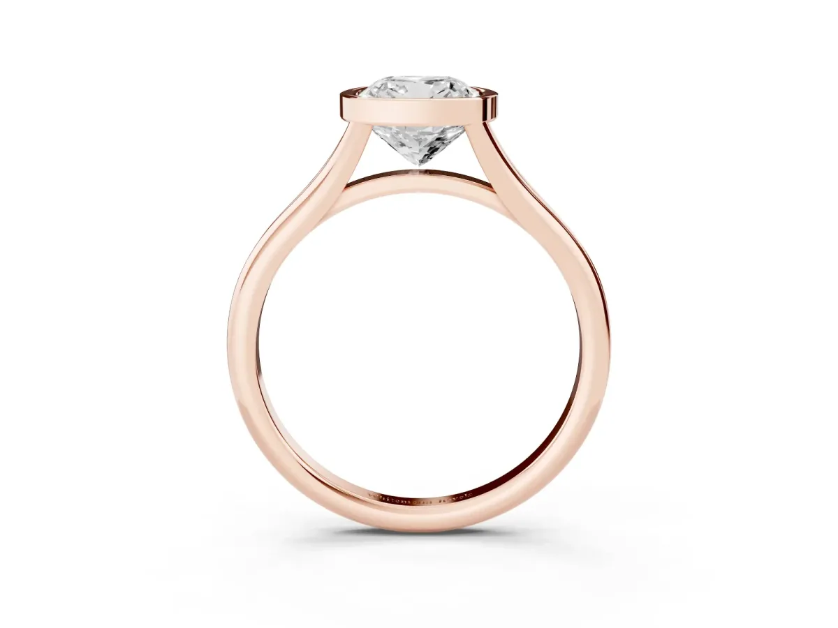 Bezel Set Cushion Cut Cut Solitaire Ring with Tapered Band Rose gold