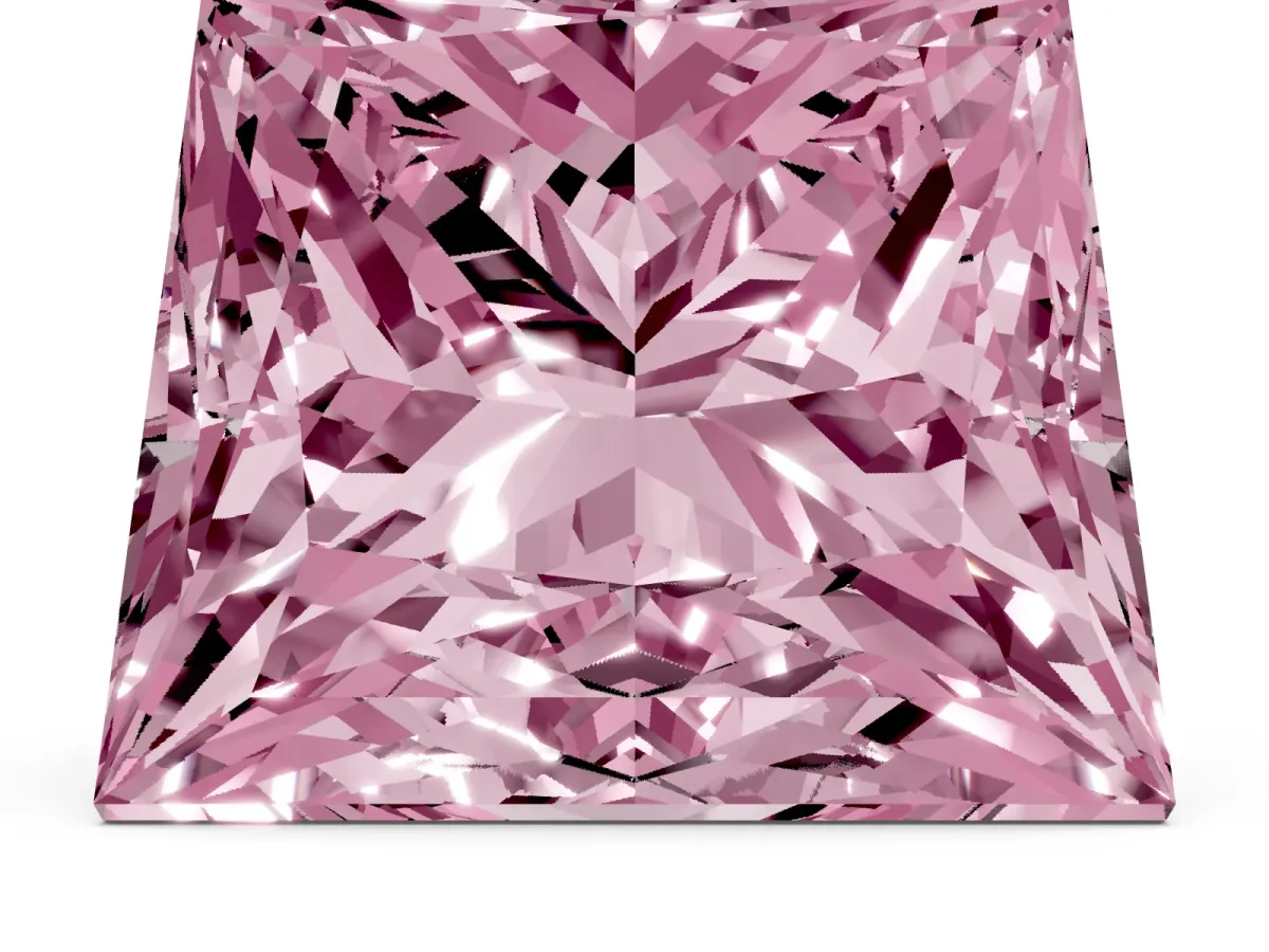 Fancy Pink Princess Cut Halo Diamond Ring with Milgrain and Bezel Accents on a Split Shank Band Rose gold
