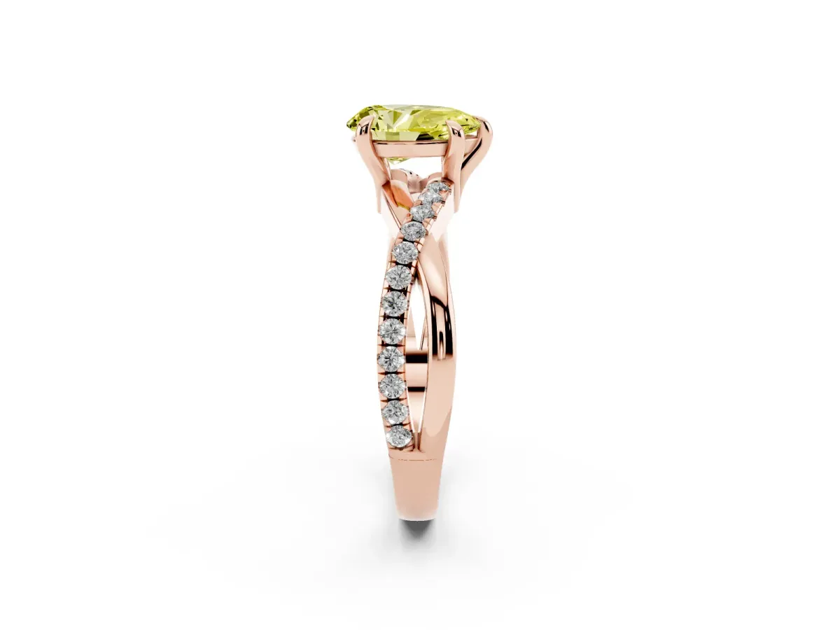 Fancy Yellow Pear Cut Cut Diamond Twist Band Solitaire with Prong Setting Rose gold