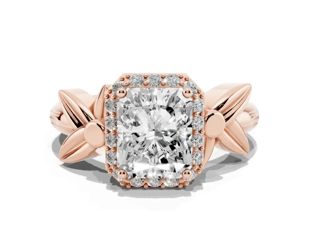Radiant Cut Halo Diamond Floral Band with Four-Prong Setting Rose gold