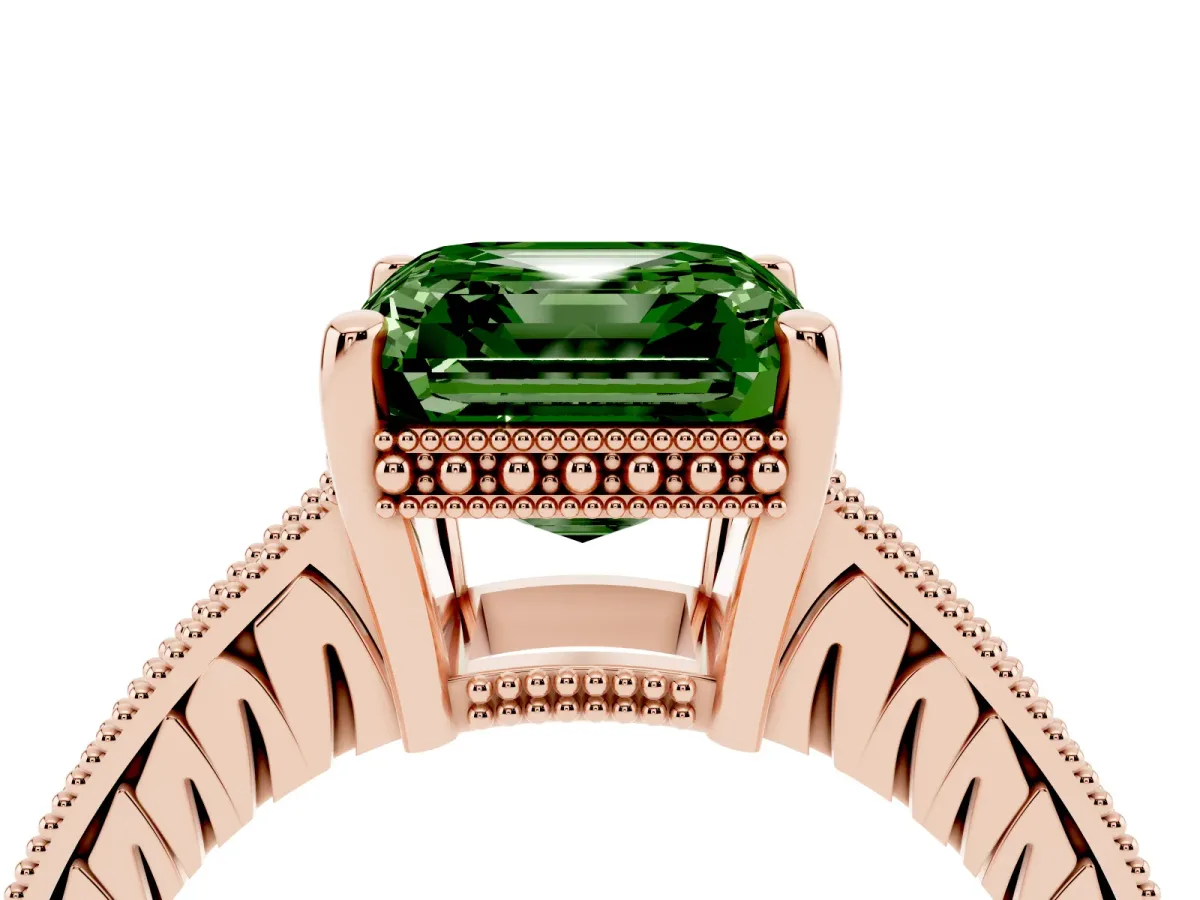 Fancy Green Asscher Cut Solitaire Pavé Diamond Milgrain Engagement Ring with Four-Prong Setting Rose gold
