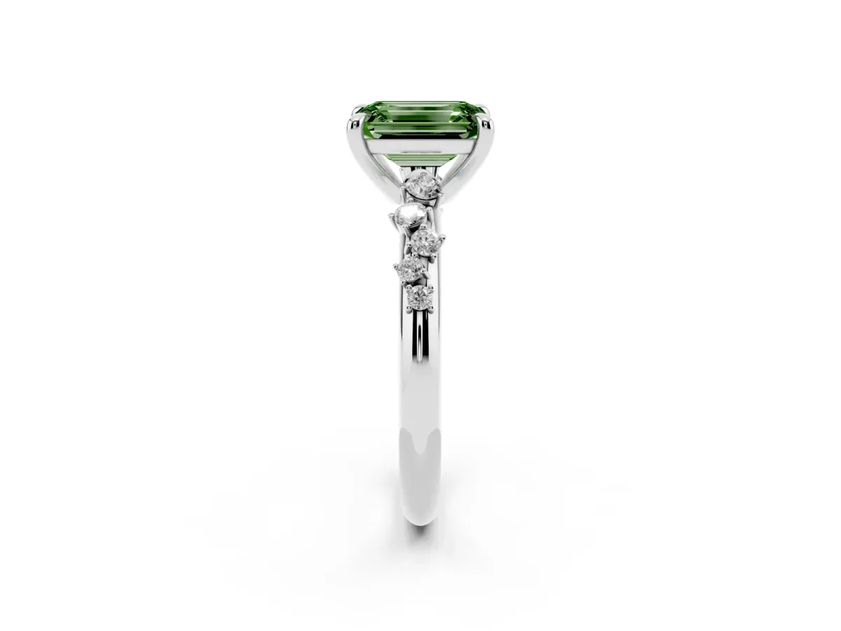 Fancy Green Emerald Cut Cut Diamond Vine Band with Four-Prong Setting Silver