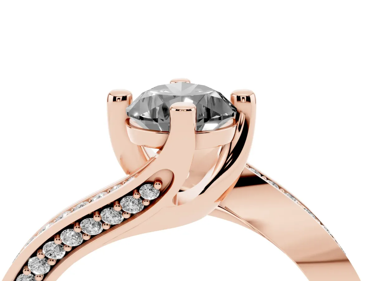 Fancy Black Pear Cut Solitaire Diamond Twist Band with Pavé Setting and Four-Prong Setting Rose gold