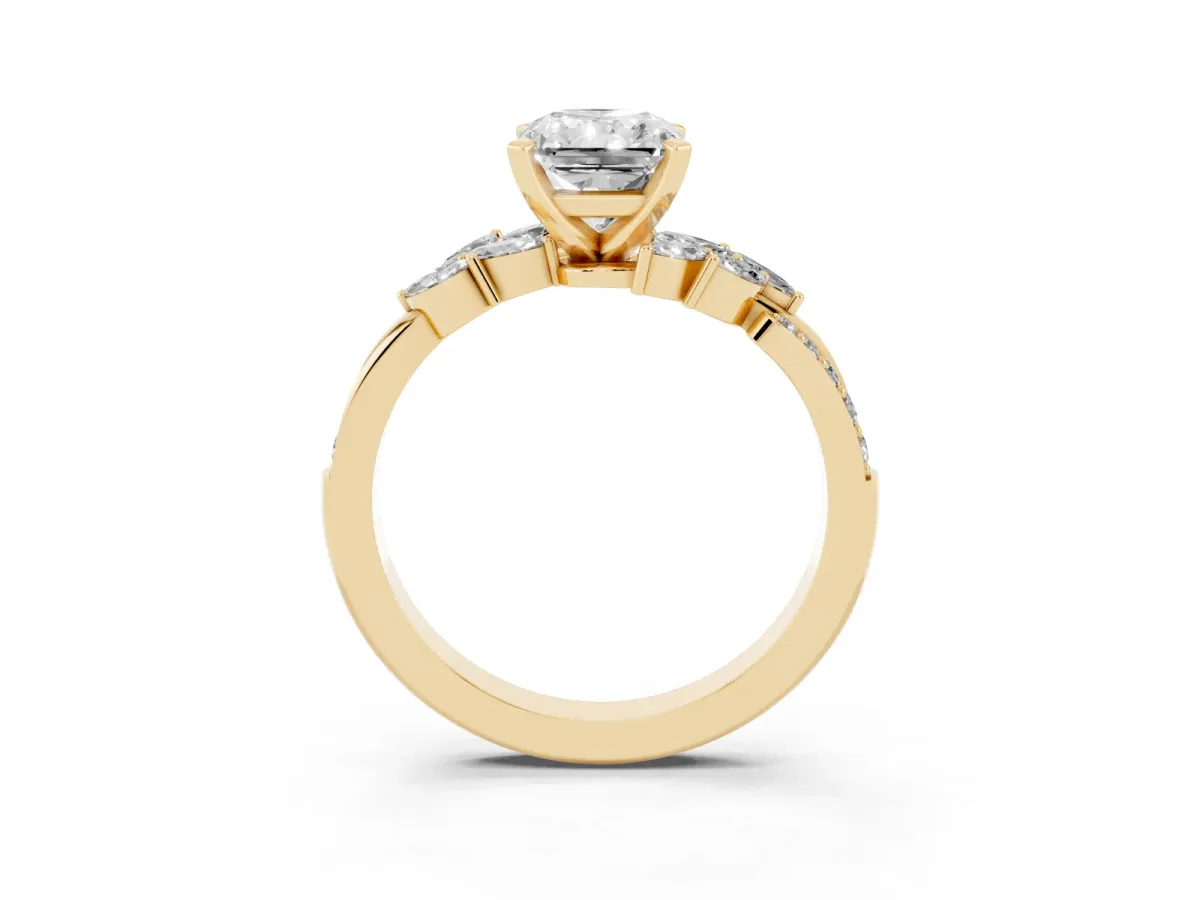 Radiant Cut Solitaire Marquise Twist Band with Six-Prong Setting Yellow gold