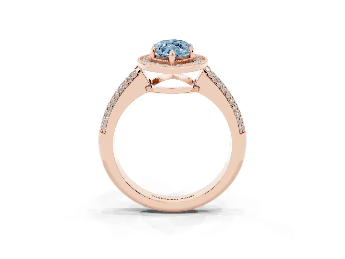 Fancy Blue Marquise Cut Cut Halo Diamond Pave Band with Four-Prong Setting Rose gold