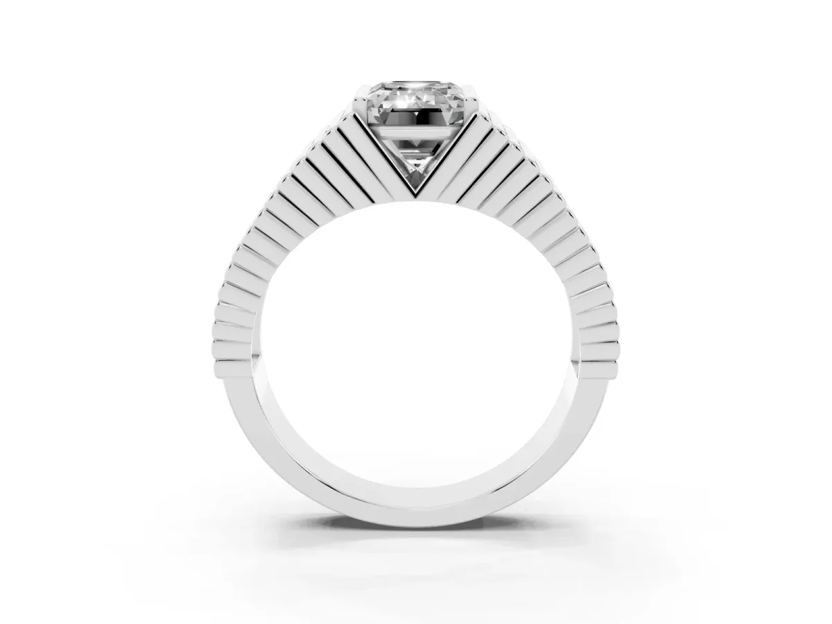 Emerald Cut Diamond Fluted Mens Ring Platinum