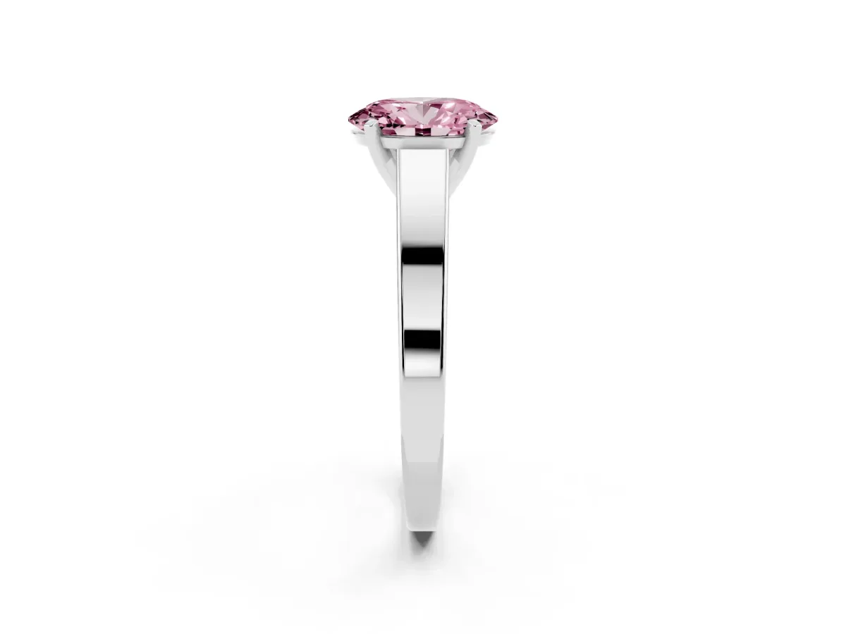 Fancy Pink Oval Cut Solitaire Engagement Ring with Four-Prong Setting and Tapered Band Platinum