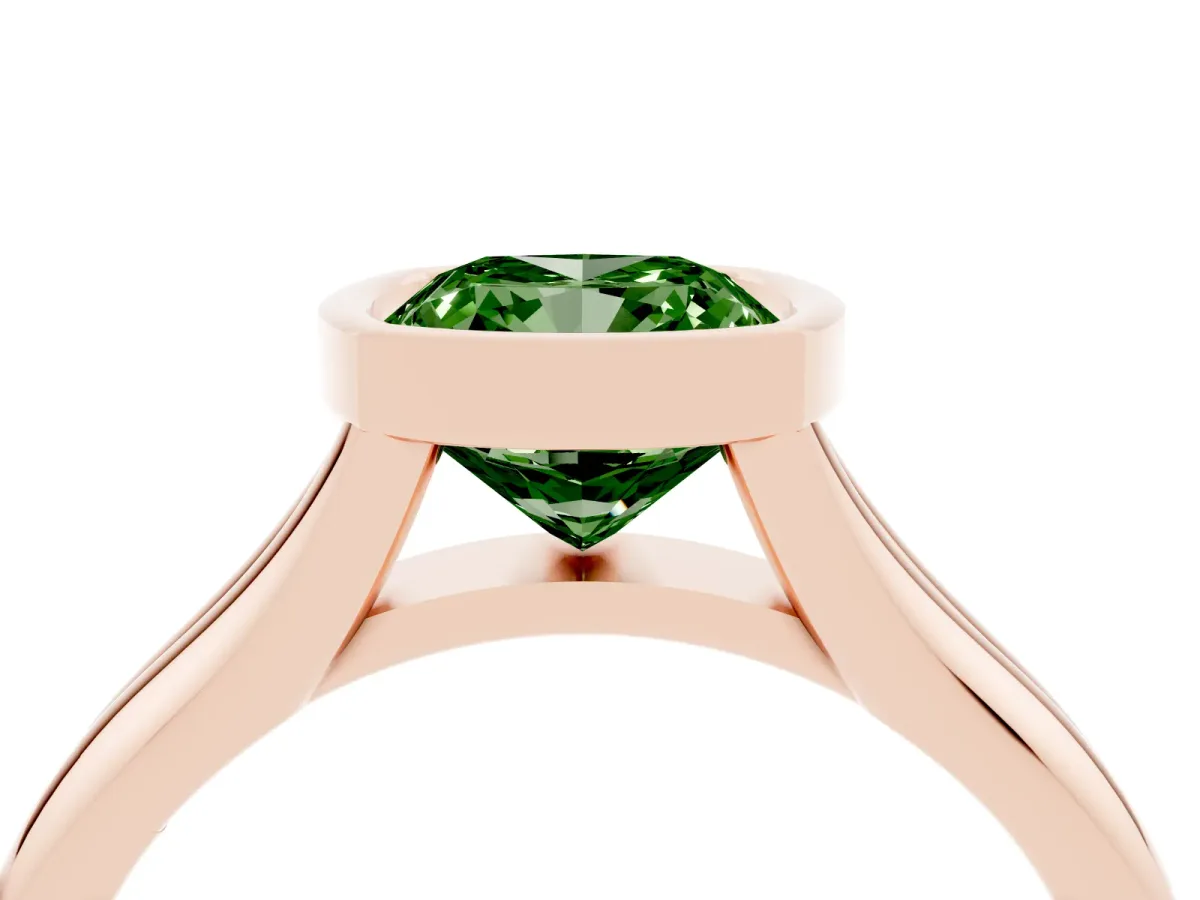 Fancy Green Bezel Set Cushion Cut Solitaire Diamond Ring with Smooth Band Rose gold