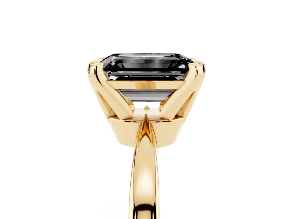 Fancy Black Emerald Cut Solitaire Engagement Ring with Six-Prong Setting and Tapered Band Yellow gold