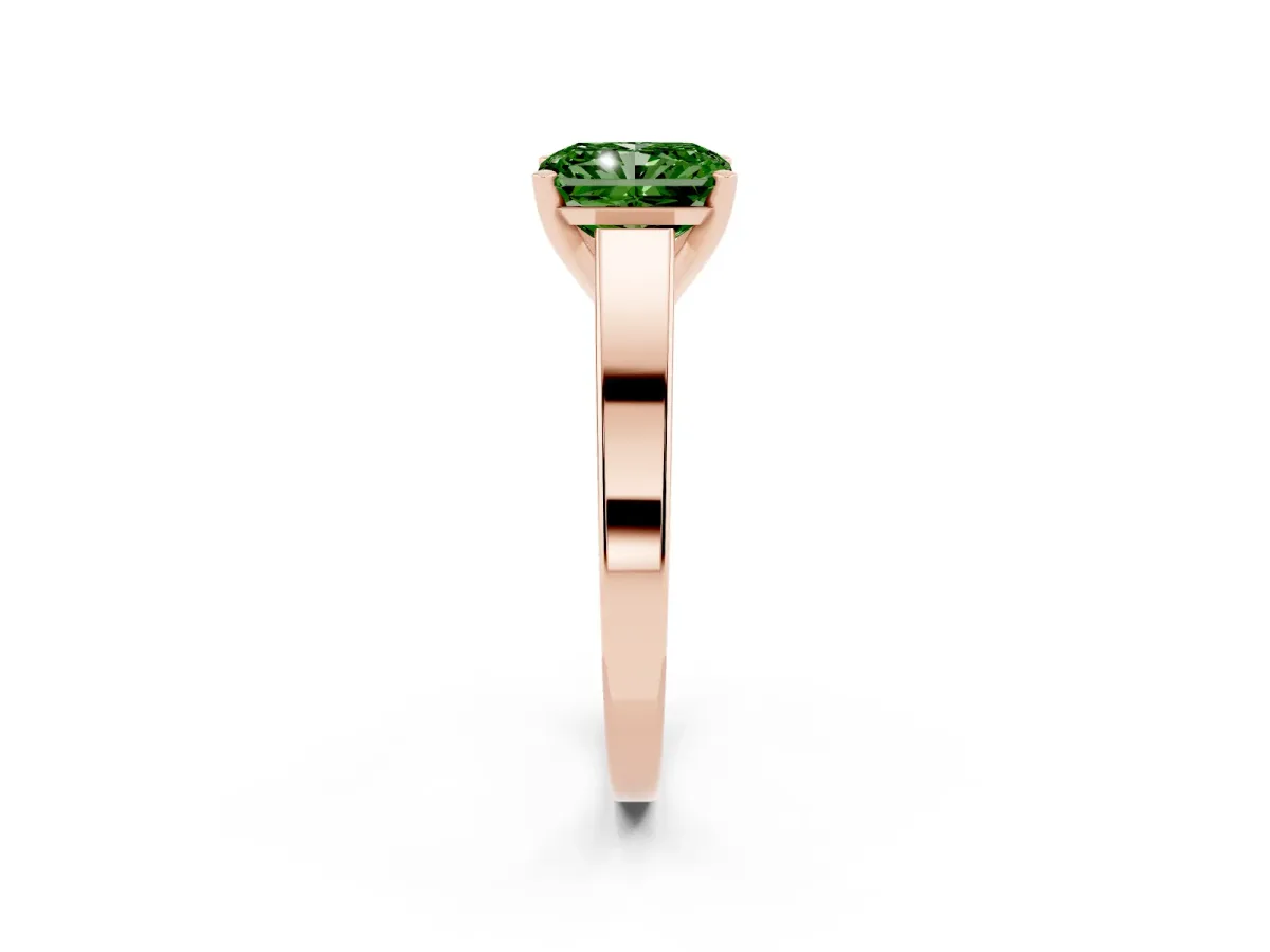 Fancy Green Radiant Cut Solitaire Engagement Ring with Four-Prong Setting and Tapered Band Rose gold