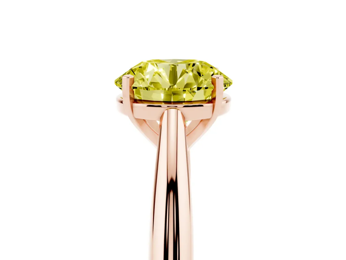 Fancy Yellow Round Cut Diamond Solitaire Engagement Ring with Cathedral Setting and Four-Prong Mount Rose gold